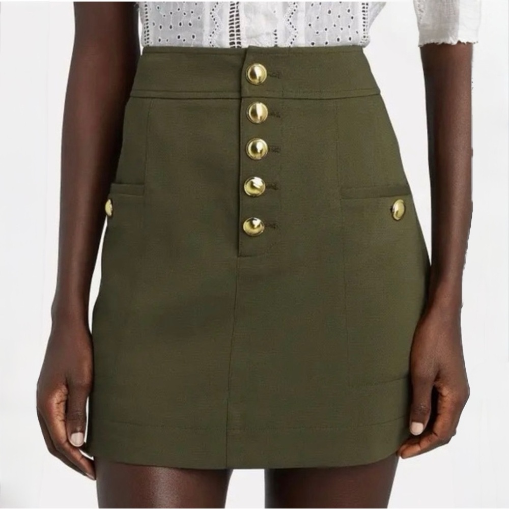 INTERMIX Olive Palmer Mini Skirt with Gold Buttons